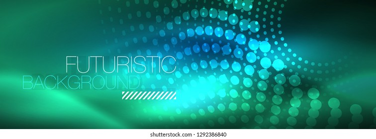 Glowing neon circle line dots, round line design, abstract style on black background. Neon abstract round circles Magic neon lights and glowing dots. Vector illustration