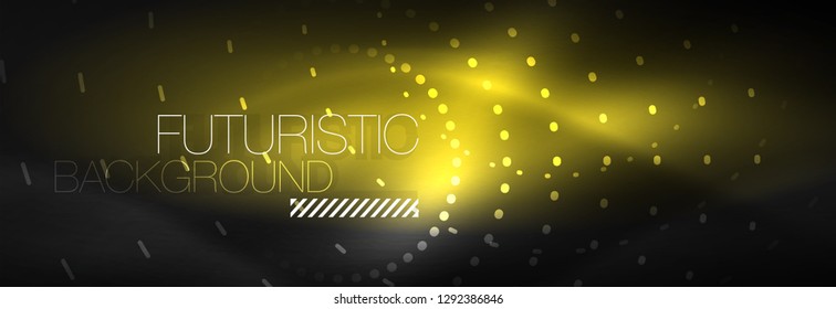Glühende Neonenkreis-Zeilenpunkte, Rundliniendesign, abstrakter Stil auf schwarzem Hintergrund. Neon abstrakte runde Kreise Magische Neonleuchten und leuchtende Punkte. Vektorgrafik