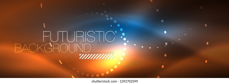 Puntos de línea de círculo de neón brillante, diseño de línea redonda, estilo abstracto sobre fondo negro. Neon círculos redondos abstractos. Luces de neón mágico y puntos brillantes. Ilustración del vector