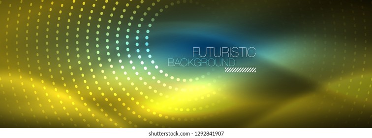 Glowing neon circle line dots, round line design, abstract style on black background. Neon abstract round circles Magic neon lights and glowing dots. Vector illustration
