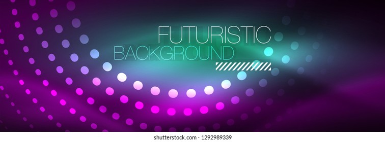 Glowing neon circle line dots, round line design, abstract style on black background. Neon abstract round circles Magic neon lights and glowing dots. Vector illustration