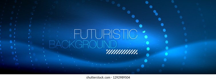 Glowing neon circle line dots, round line design, abstract style on black background. Neon abstract round circles Magic neon lights and glowing dots. Vector illustration