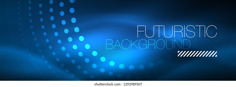 Puntos de línea de círculo de neón brillante, diseño de línea redonda, estilo abstracto sobre fondo negro. Neon círculos redondos abstractos. Luces de neón mágico y puntos brillantes. Ilustración del vector