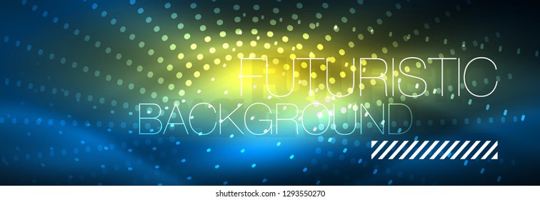 Puntos de línea de círculo de neón brillante, diseño de línea redonda, estilo abstracto sobre fondo negro. Neon círculos redondos abstractos. Luces de neón mágico y puntos brillantes. Ilustración del vector