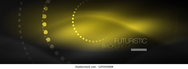 Puntos de línea de círculo de neón brillante, diseño de línea redonda, estilo abstracto sobre fondo negro. Neon círculos redondos abstractos. Luces de neón mágico y puntos brillantes. Ilustración del vector