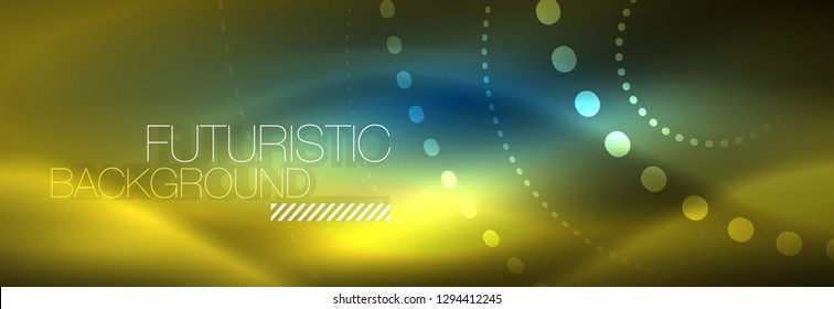 Puntos de línea de círculo de neón brillante, diseño de línea redonda, estilo abstracto sobre fondo negro. Neon círculos redondos abstractos. Luces de neón mágico y puntos brillantes. Ilustración del vector