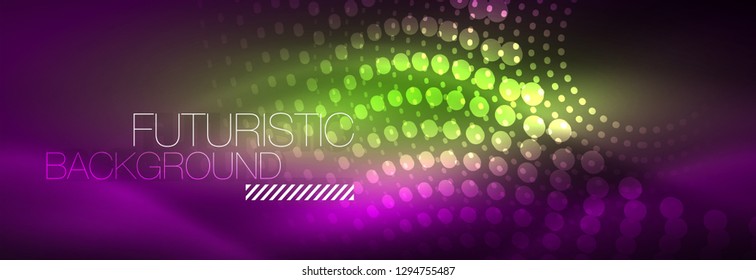 Glowing neon circle line dots, round line design, abstract style on black background. Neon abstract round circles Magic neon lights and glowing dots. Vector illustration