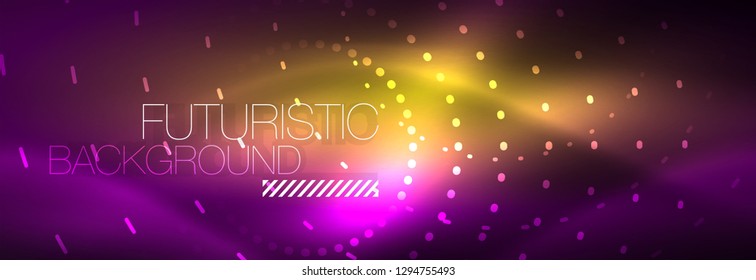 Puntos de línea de círculo de neón brillante, diseño de línea redonda, estilo abstracto sobre fondo negro. Neon círculos redondos abstractos. Luces de neón mágico y puntos brillantes. Ilustración del vector