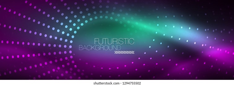 Glowing neon circle line dots, round line design, abstract style on black background. Neon abstract round circles Magic neon lights and glowing dots. Vector illustration