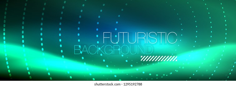 Glowing neon circle line dots, round line design, abstract style on black background. Neon abstract round circles Magic neon lights and glowing dots. Vector illustration