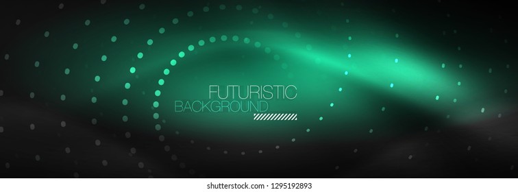 Glowing neon circle line dots, round line design, abstract style on black background. Neon abstract round circles Magic neon lights and glowing dots. Vector illustration