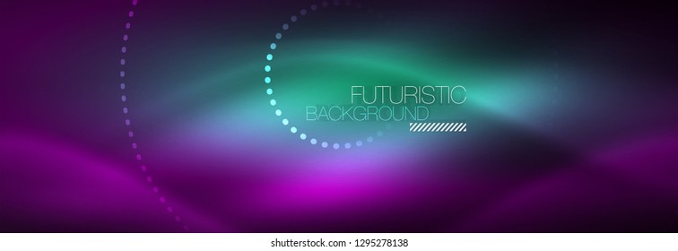 Glowing neon circle line dots, round line design, abstract style on black background. Neon abstract round circles Magic neon lights and glowing dots. Vector illustration