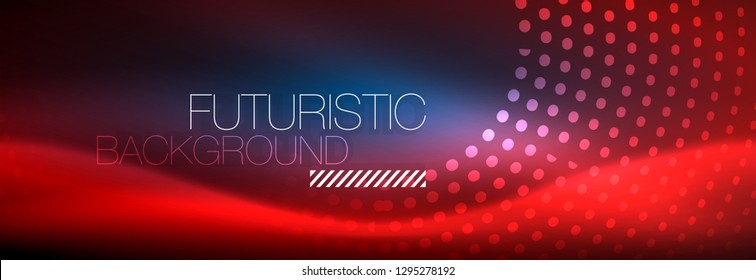Glowing neon circle line dots, round line design, abstract style on black background. Neon abstract round circles Magic neon lights and glowing dots. Vector illustration