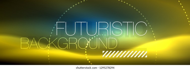 Puntos de línea de círculo de neón brillante, diseño de línea redonda, estilo abstracto sobre fondo negro. Neon círculos redondos abstractos. Luces de neón mágico y puntos brillantes. Ilustración del vector
