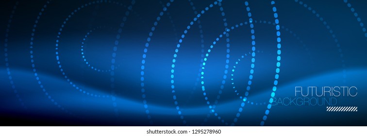 Glowing neon circle line dots, round line design, abstract style on black background. Neon abstract round circles Magic neon lights and glowing dots. Vector illustration