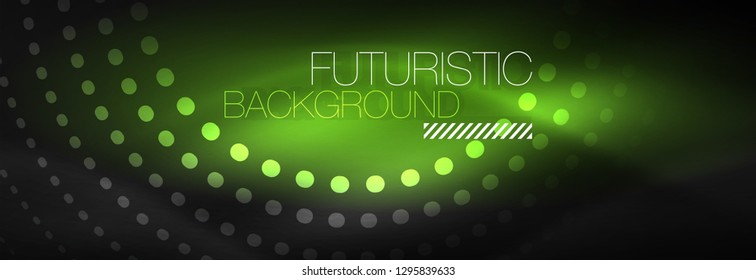 Glowing neon circle line dots, round line design, abstract style on black background. Neon abstract round circles Magic neon lights and glowing dots. Vector illustration