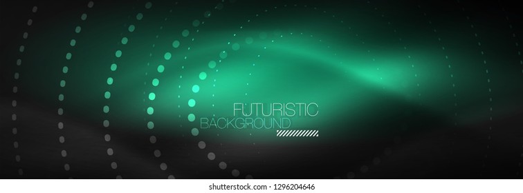 Glowing neon circle line dots, round line design, abstract style on black background. Neon abstract round circles Magic neon lights and glowing dots. Vector illustration