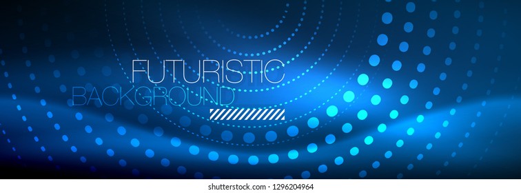 Glowing neon circle line dots, round line design, abstract style on black background. Neon abstract round circles Magic neon lights and glowing dots. Vector illustration