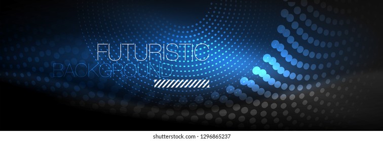 Puntos de línea de círculo de neón brillante, diseño de línea redonda, estilo abstracto sobre fondo negro. Neon círculos redondos abstractos. Luces de neón mágico y puntos brillantes. Ilustración del vector