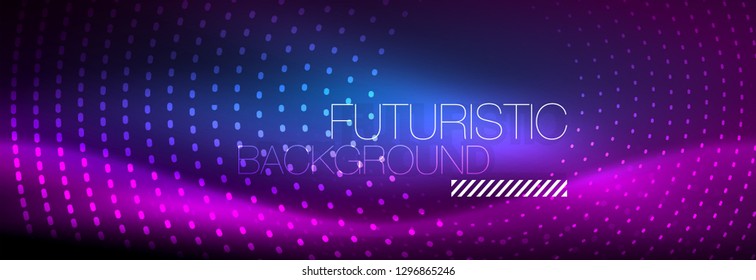 Glowing neon circle line dots, round line design, abstract style on black background. Neon abstract round circles Magic neon lights and glowing dots. Vector illustration