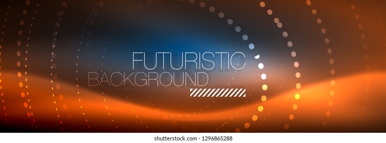 Glowing neon circle line dots, round line design, abstract style on black background. Neon abstract round circles Magic neon lights and glowing dots. Vector illustration