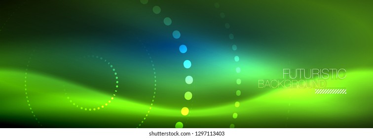 Glowing neon circle line dots, round line design, abstract style on black background. Neon abstract round circles Magic neon lights and glowing dots. Vector illustration