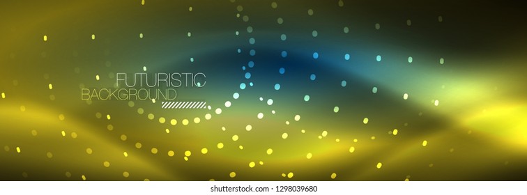 Puntos de línea de círculo de neón brillante, diseño de línea redonda, estilo abstracto sobre fondo negro. Neon círculos redondos abstractos. Luces de neón mágico y puntos brillantes. Ilustración del vector