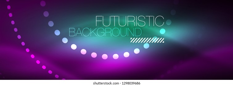 Glowing neon circle line dots, round line design, abstract style on black background. Neon abstract round circles Magic neon lights and glowing dots. Vector illustration