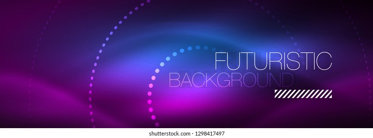 Glowing neon circle line dots, round line design, abstract style on black background. Neon abstract round circles Magic neon lights and glowing dots. Vector illustration