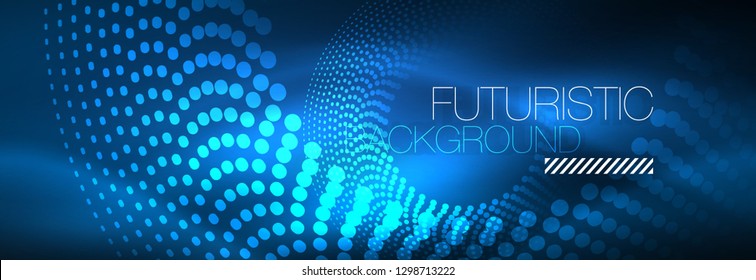 Glühende Neonenkreis-Zeilenpunkte, Rundliniendesign, abstrakter Stil auf schwarzem Hintergrund. Neon abstrakte runde Kreise Magische Neonleuchten und leuchtende Punkte. Vektorgrafik