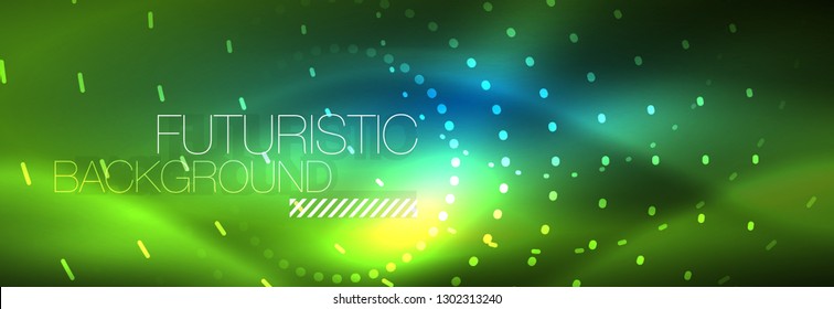Glühende Neonenkreis-Zeilenpunkte, Rundliniendesign, abstrakter Stil auf schwarzem Hintergrund. Neon abstrakte runde Kreise Magische Neonleuchten und leuchtende Punkte. Vektorgrafik