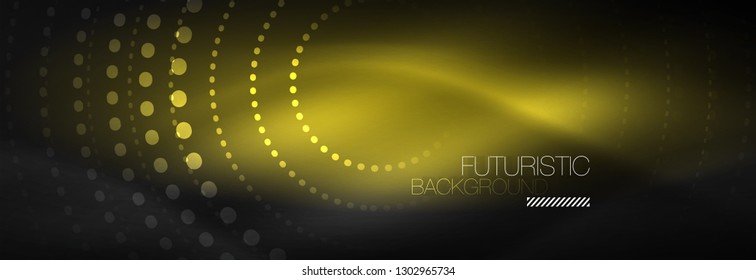 Glowing neon circle line dots, round line design, abstract style on black background. Neon abstract round circles Magic neon lights and glowing dots. Vector illustration