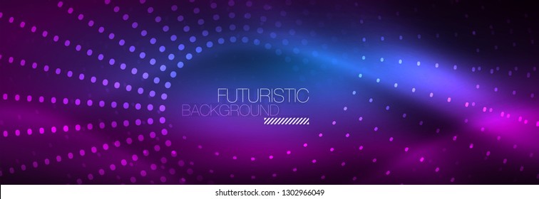 Glowing neon circle line dots, round line design, abstract style on black background. Neon abstract round circles Magic neon lights and glowing dots. Vector illustration