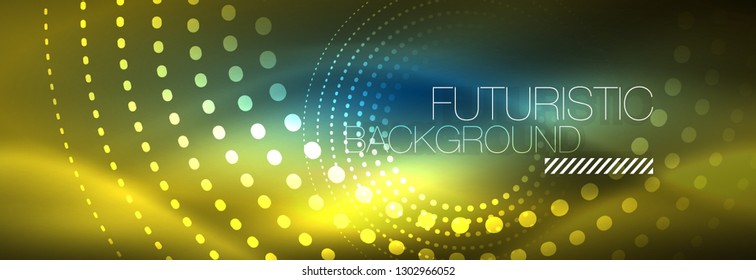 Glowing neon circle line dots, round line design, abstract style on black background. Neon abstract round circles Magic neon lights and glowing dots. Vector illustration