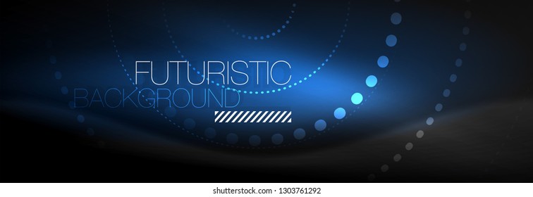 Puntos de línea de círculo de neón brillante, diseño de línea redonda, estilo abstracto sobre fondo negro. Neon círculos redondos abstractos. Luces de neón mágico y puntos brillantes. Ilustración del vector