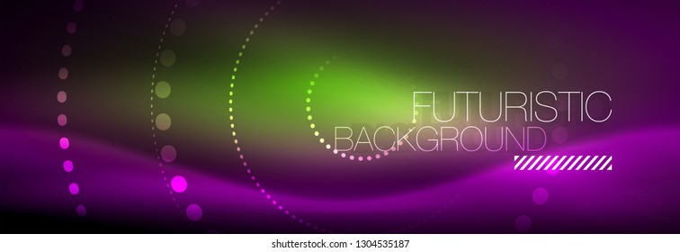 Glowing neon circle line dots, round line design, abstract style on black background. Neon abstract round circles Magic neon lights and glowing dots. Vector illustration