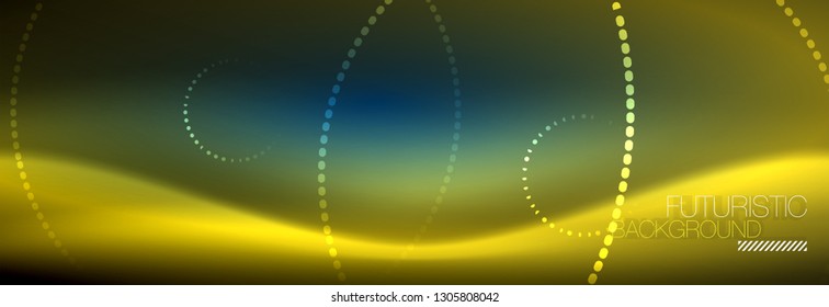 Glowing neon circle line dots, round line design, abstract style on black background. Neon abstract round circles Magic neon lights and glowing dots. Vector illustration