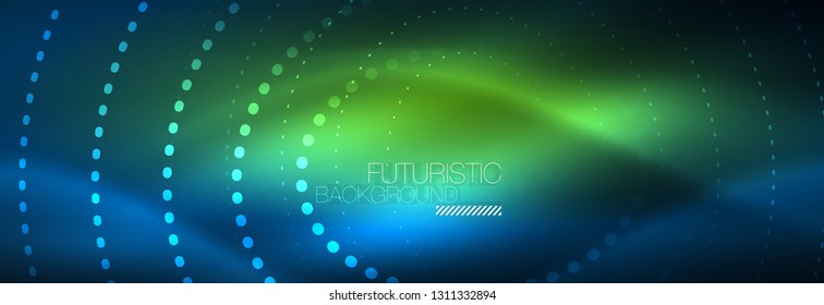 Glowing neon circle line dots, round line design, abstract style on black background. Neon abstract round circles Magic neon lights and glowing dots. Vector illustration