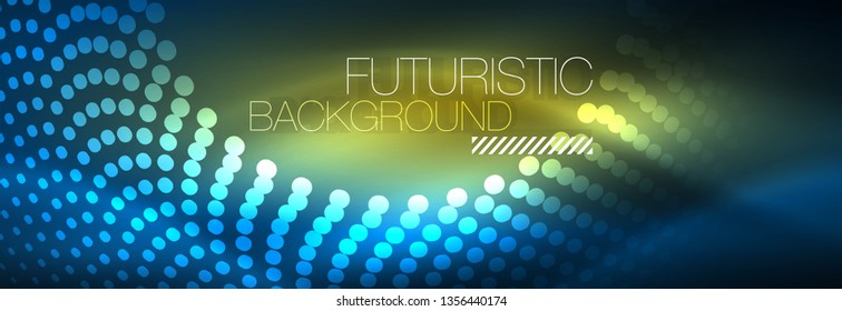 Glowing neon circle line dots, round line design, abstract style on black background. Neon abstract round circles Magic neon lights and glowing dots. Vector illustration