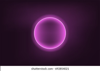 Glowing neon circle on dark purple background. Mesh gradient. Vector illustration.