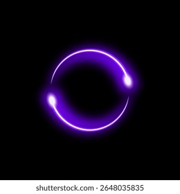 Um círculo de neon brilhante em roxo forma um arco vibrante, ideal para projetos de tecnologia digital e de ficção científica.