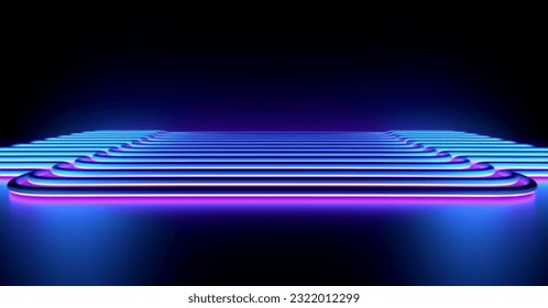 Leuchtender Neonkreis-Hintergrund. Vektorgrafik eines lebendigen und futuristischen Bühnendesigns.