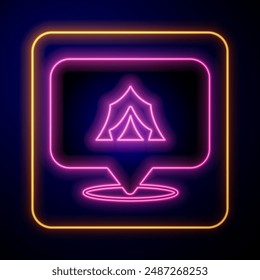 Glowing neon Circus tent icon isolated on black background. Carnival camping tent. Amusement park.  Vector