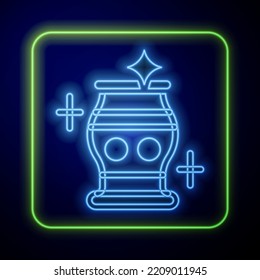 Glowing neon Clean vase icon isolated on blue background.  Vector