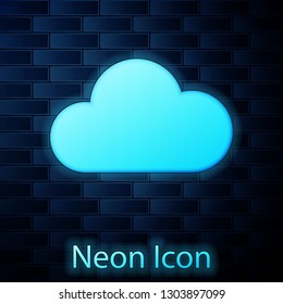 Glowing neon Cloud icon isolated on brick wall background. Vector Illustration