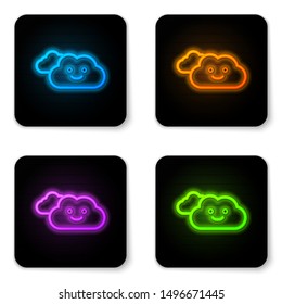 Glowing neon Cloud icon isolated on white background. Black square button. Vector Illustration