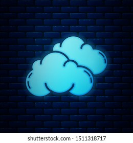 Glowing neon Cloud icon isolated on brick wall background.  Vector Illustration