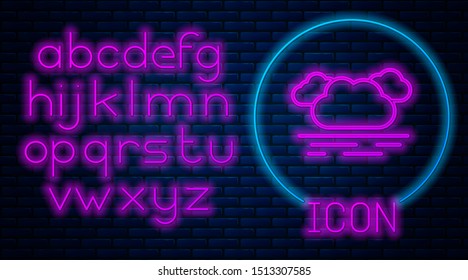 Glowing neon Cloud icon isolated on brick wall background. Neon light alphabet. Vector Illustration