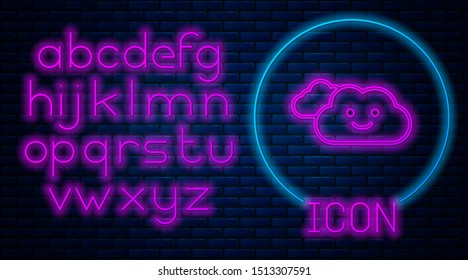 Glowing neon Cloud icon isolated on brick wall background. Neon light alphabet. Vector Illustration