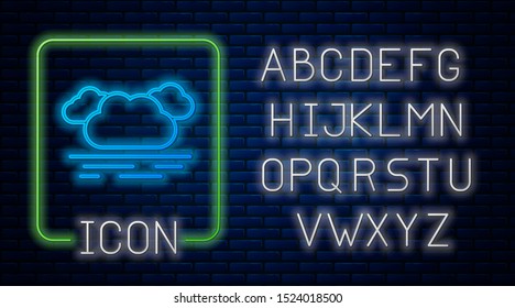 Glowing neon Cloud icon isolated on brick wall background. Neon light alphabet. Vector Illustration